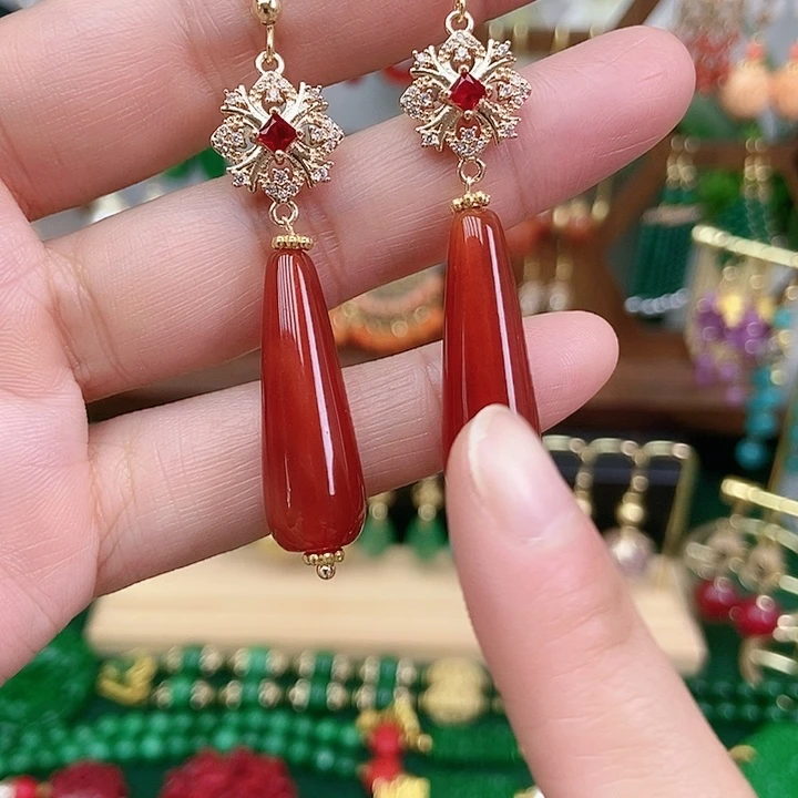 玛瑙/玉髓合金耳饰