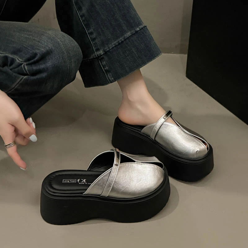 7cm增高设计款！包头半拖鞋外穿2025新款时尚百搭一脚蹬懒人凉鞋