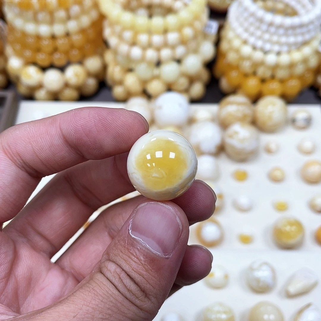 未镶嵌蜜蜡珠宝奇石19.5mm金瓷白双溶洞花蜡｜圆珠·段掌柜