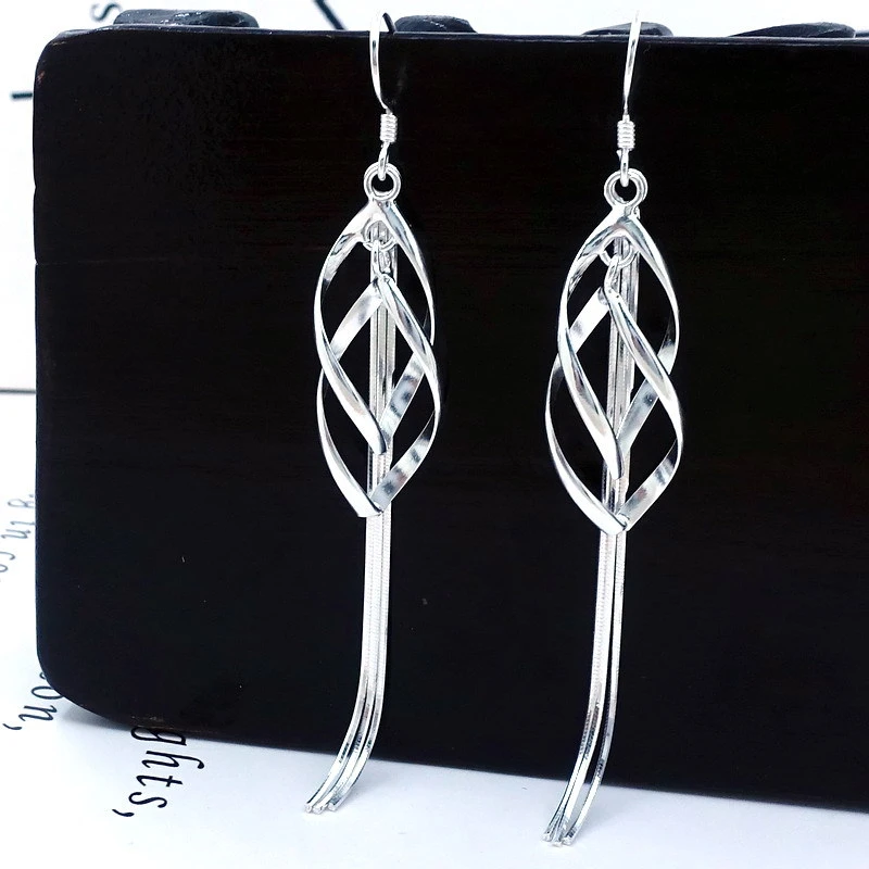 足银耳饰 足银990耳环足银流苏耳环女长款银饰品欧美