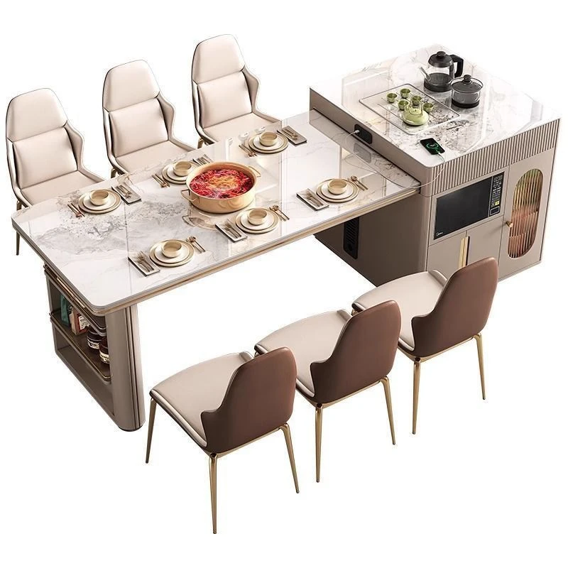 2025新款岩板餐桌一体多功能伸缩现代简约家用厨房电磁炉冰箱组合