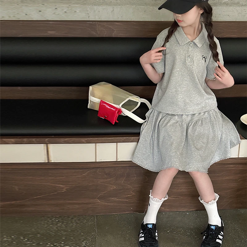 女童夏季套装2025新款儿童时髦洋气夏装大童POLO衫短袖短裙两件套