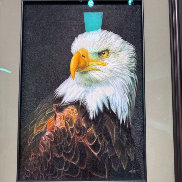 苏绣刺绣纯手工入户玄关装饰画动物老鹰挂画竖版客厅背景墙