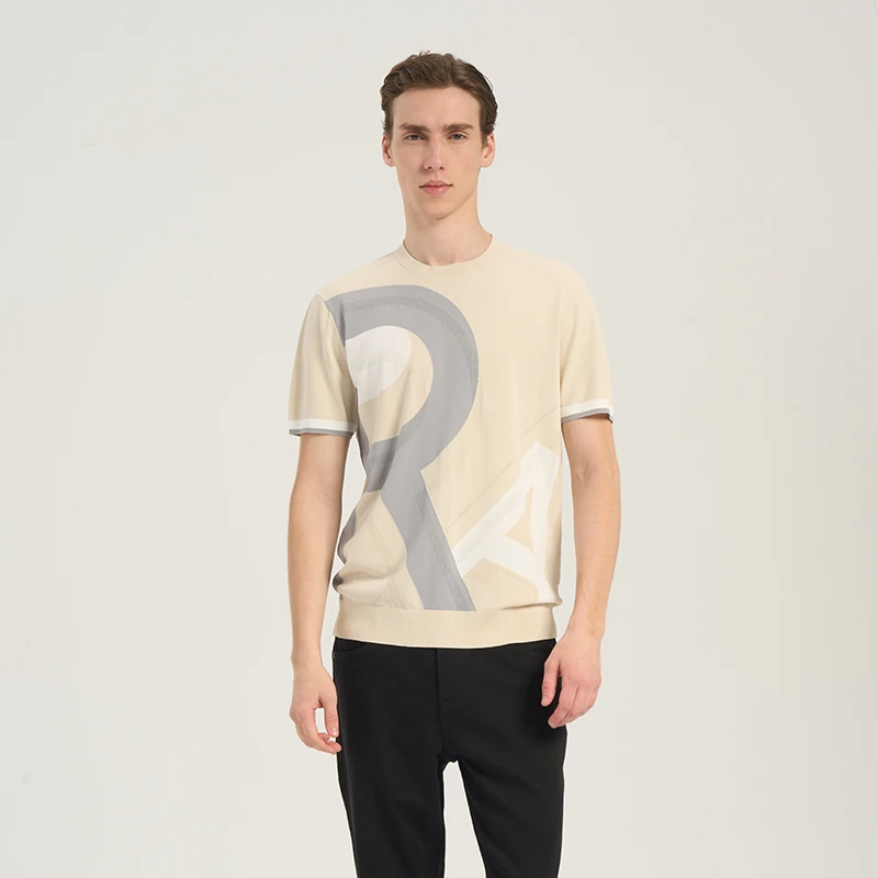 RARE威雅男装25春夏新款三色嵌花肌理简约透气圆领针织短袖