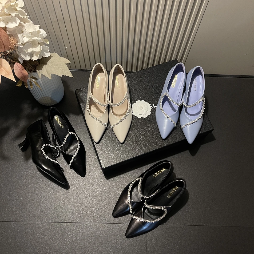 【现现】夏季新款水钻绝美舒适简约法式时尚百搭网红爆款尖头高跟鞋