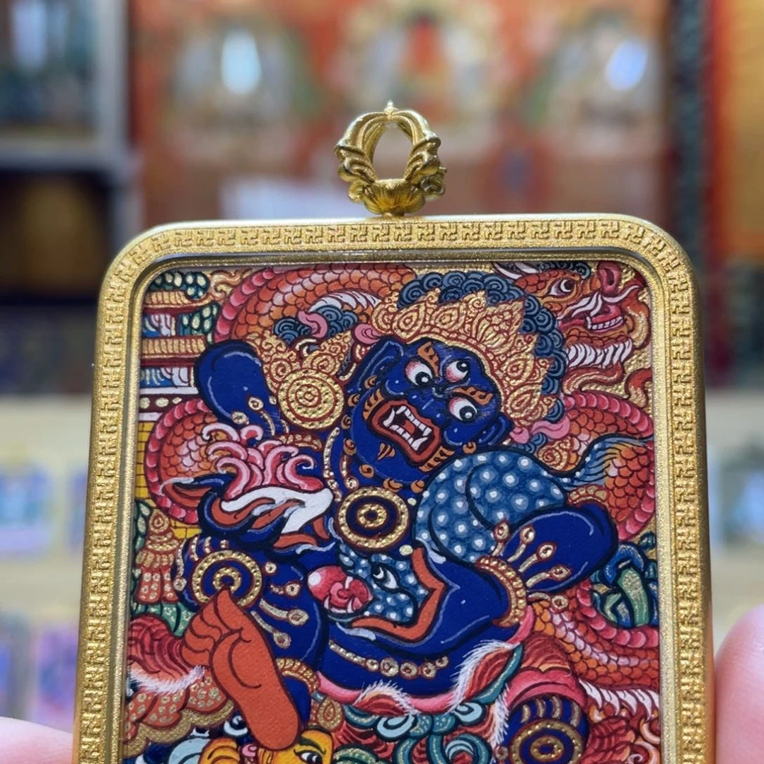 吊坠热贡纯手绘唐卡黑财神