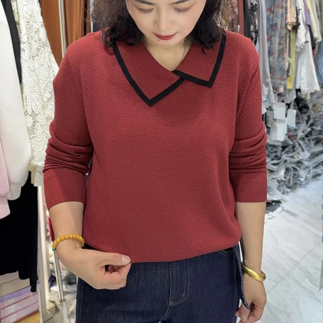 [ W i F i ]1319秋季女士翻领长袖宽松显瘦套头针织衫