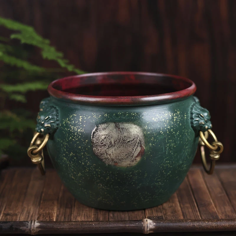 【宽窄】狮子双耳绿色建水（Q2433）