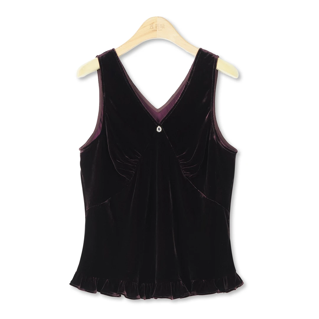 紫红色丝绒背心 新中式国风女装1d1070934