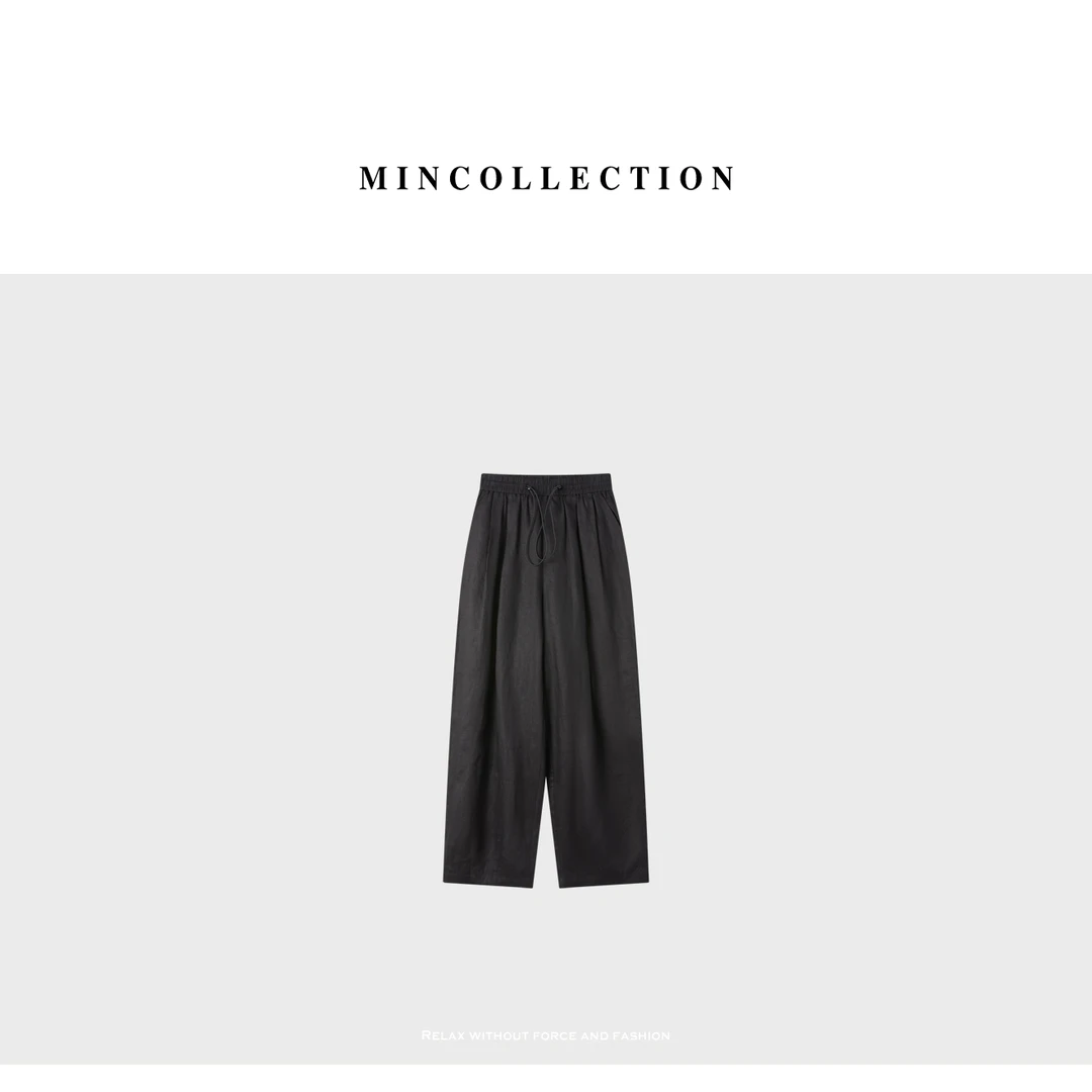 DE Mincollection茧型亚麻裤/日系做旧全亚麻松紧腰休闲裤40439