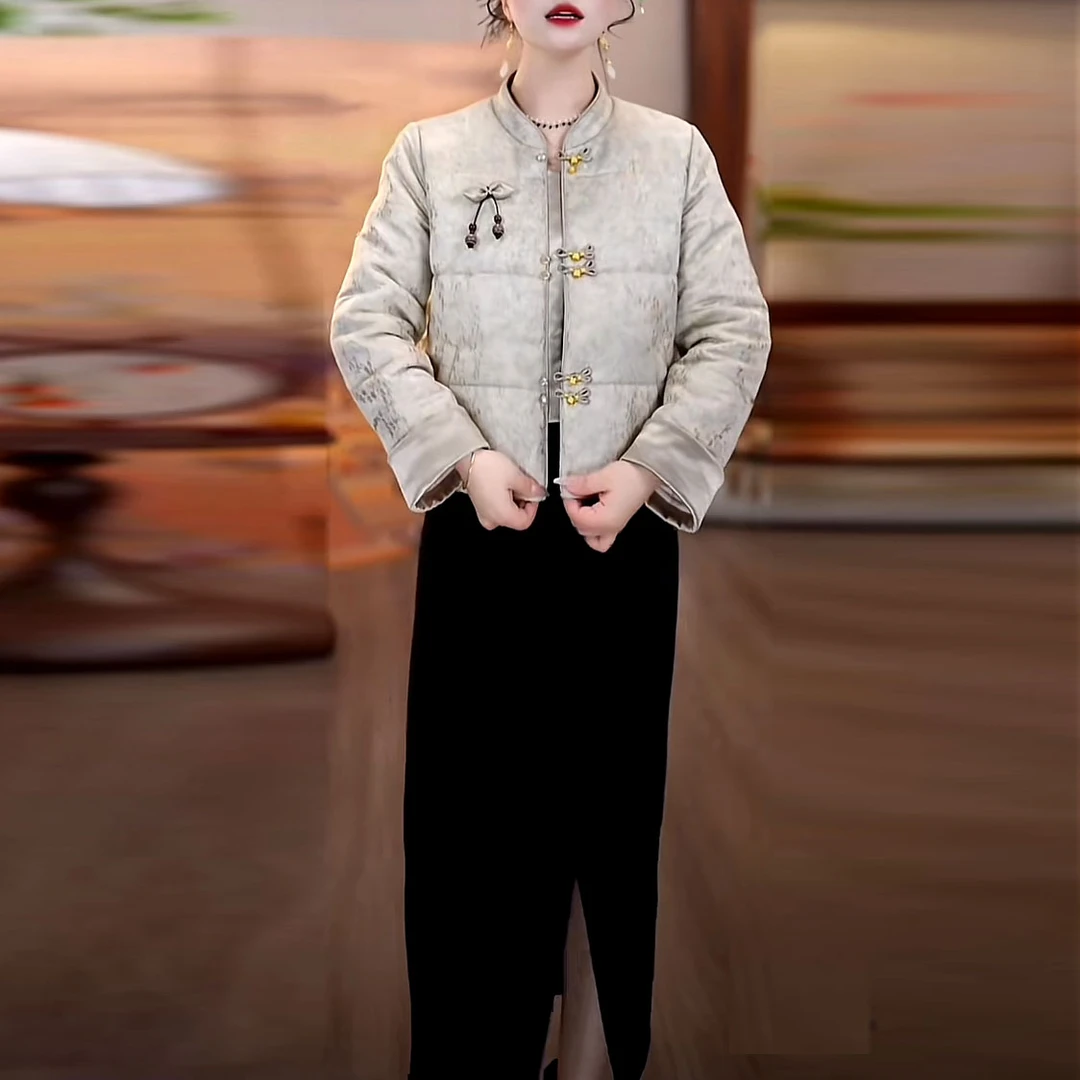 绫罗缎国风棉衣加雪花绒半身裙两件套2025冬新款加厚上衣裙子套装