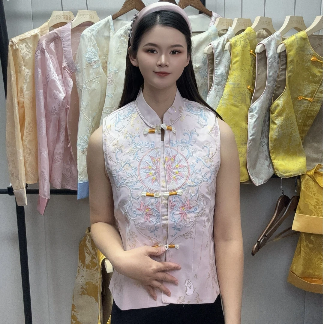 【清仓】【太阳花】国风马甲女国风马夹网红时尚中式立领提花