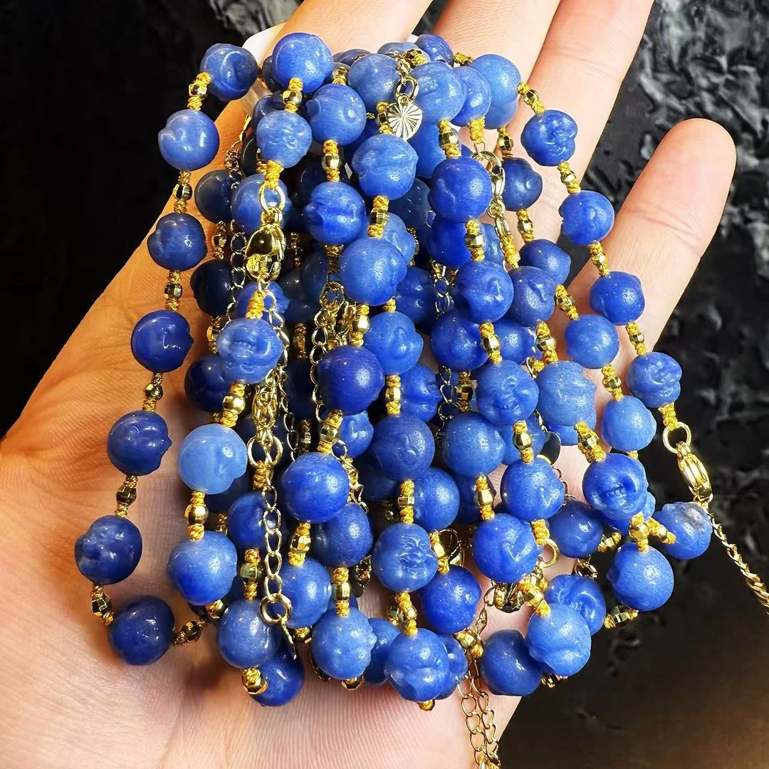 【皇后甄选】C010503 辰砂DIY蓝色雕刻弥勒手链-多样性发一