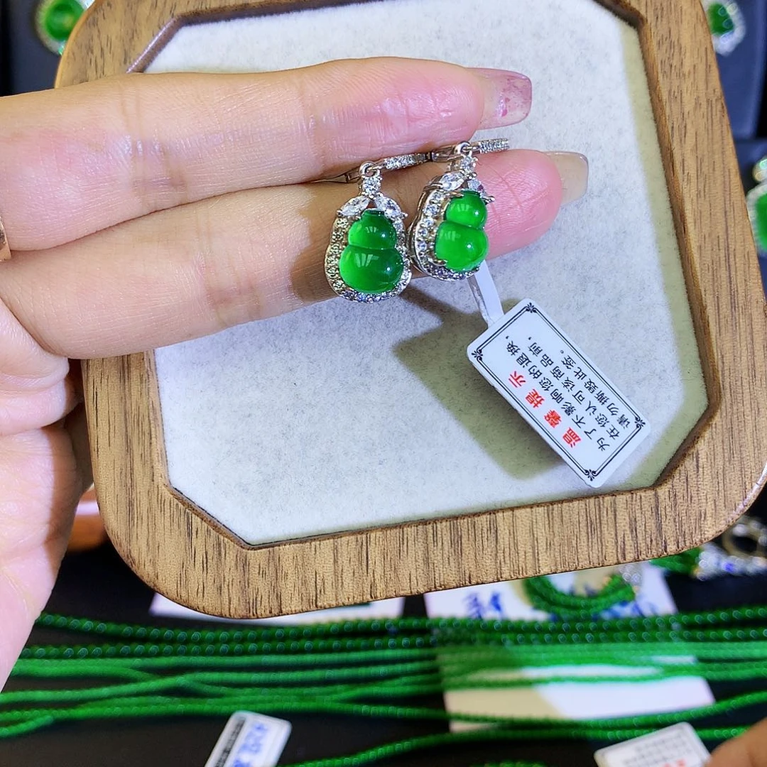 翡翠耳饰银S925镶嵌天然翡翠耳包