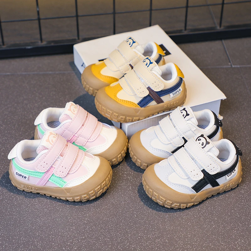 秋冬款加绒宝宝学步鞋皮面女童休闲阿甘鞋男童运动鞋小童防滑拼接