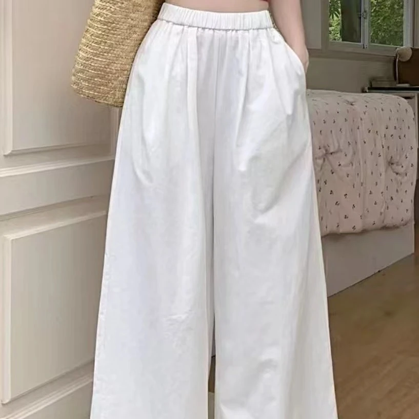 333大阔腿薄款阔腿裤白色复古文艺直筒高腰