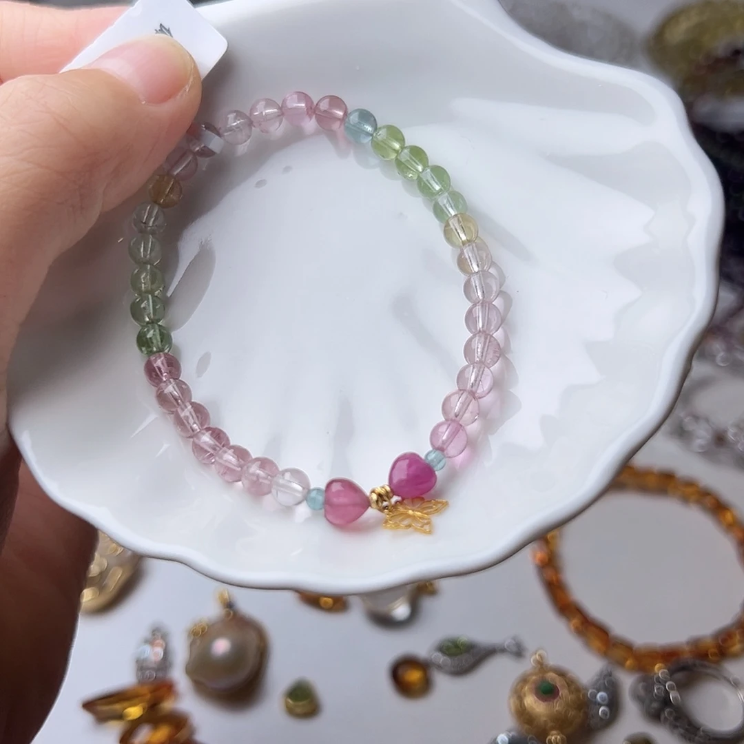 18K金镶嵌颈饰碧玺朱*不退运费diy手链