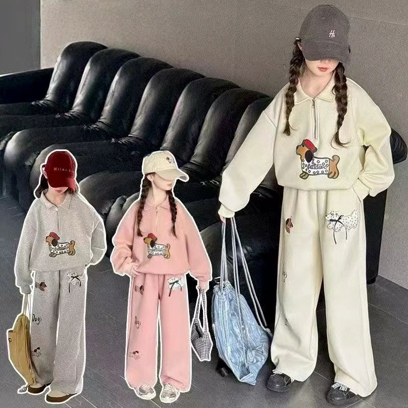 春秋女常规套头半拉链套装女孩童装女童运动两件套中大童卫衣套装