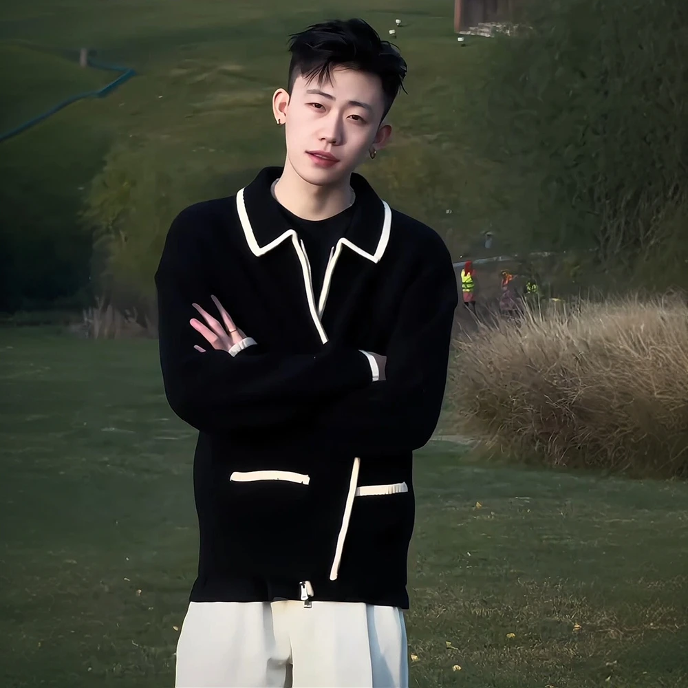 迪诺库克斯黑白拼色针织衫男士简约轻熟风高级感长袖开衫毛衣外穿