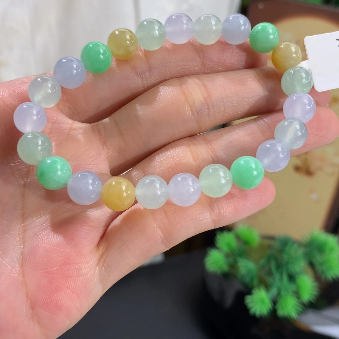 翡翠未镶嵌手串卡8胶润多宝手串