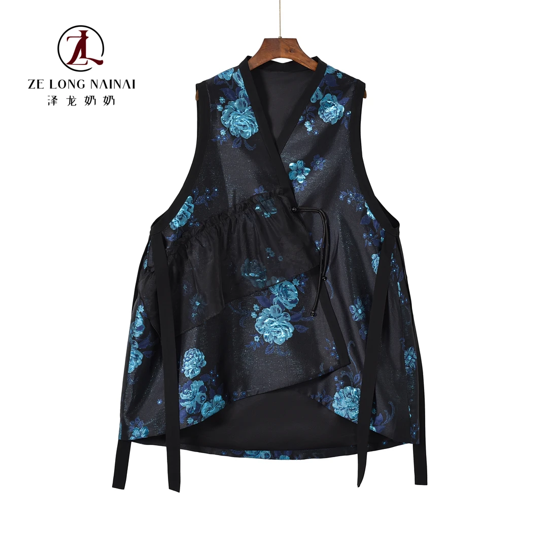 2536-1玫瑰花提花无袖中长款马甲