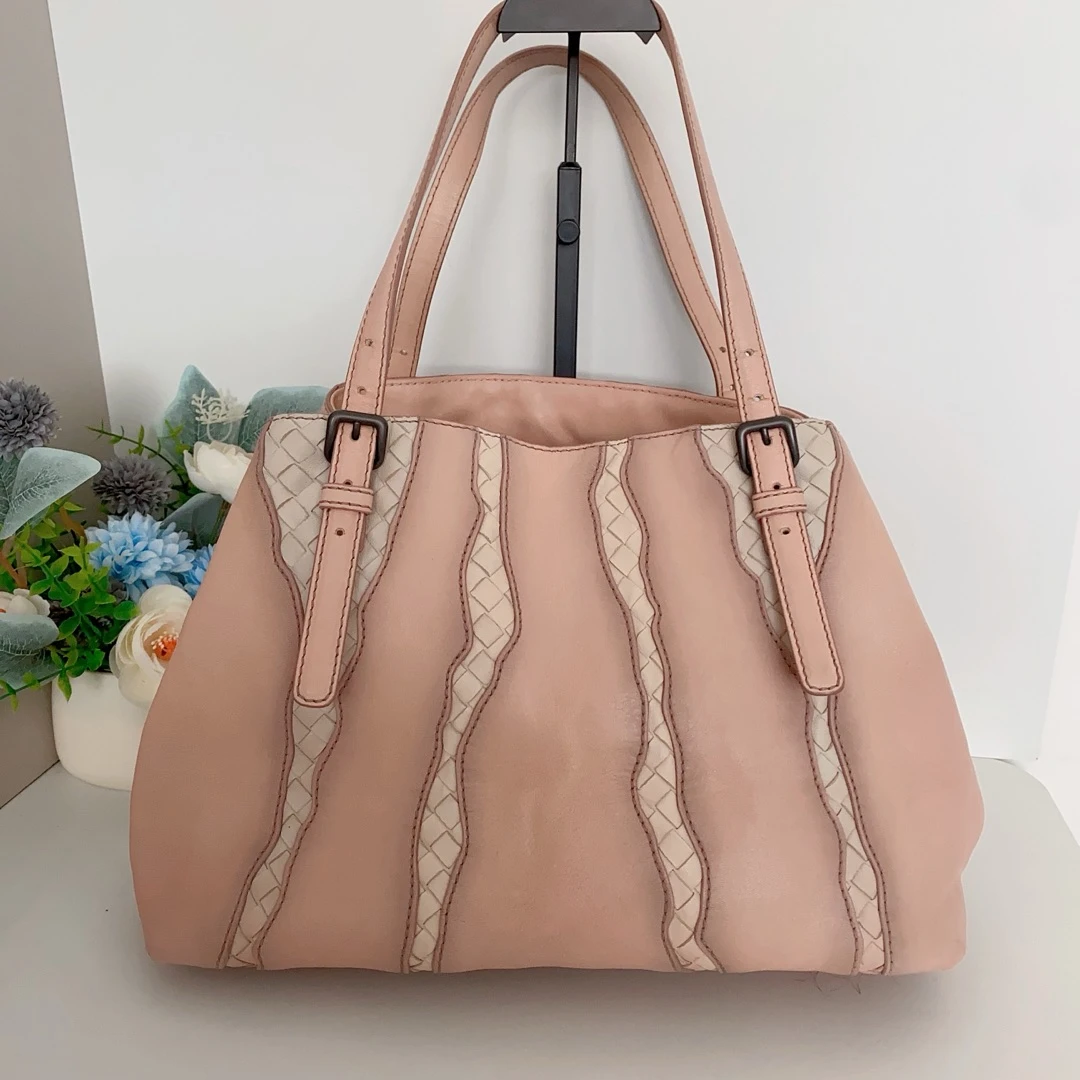 95新 BOTTEGA VENETA/葆蝶家 bv柔粉色托特包 手提包16474031