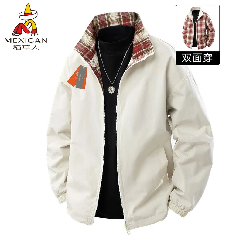 Mexican/稻草人春秋季户外休闲运动夹克男士潮流时尚防风双面外套