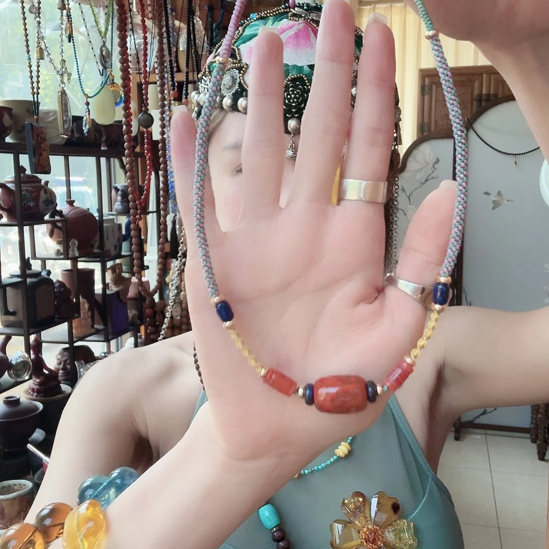 ****名文玩核桃吊坠南红颈链