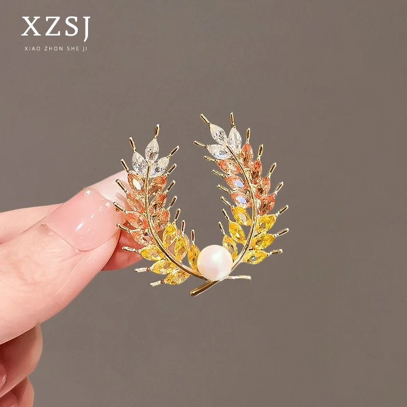 铜锆石胸针 穗穗平安麦穗胸花高档女新款轻奢百搭配饰气质别针男
