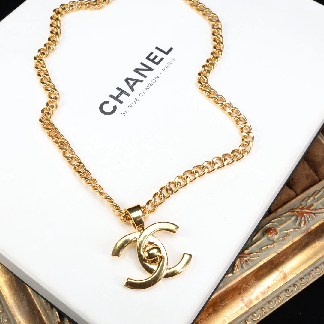 95新 Chanel/香奈儿 柚礼中古/香奈儿素金书包扣项链cq508008