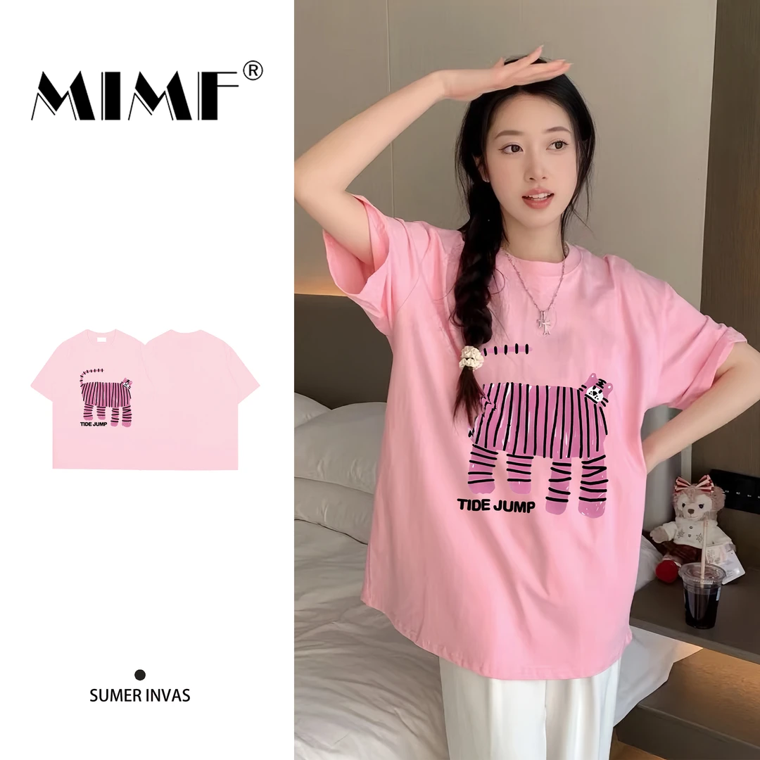 mnmf美式潮牌老虎趣味印花短袖t恤男女情侣休闲宽松纯棉上衣INS潮