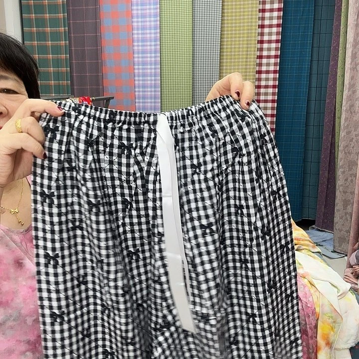 棉莫代尔纤维黑白格子绵绸睡裤