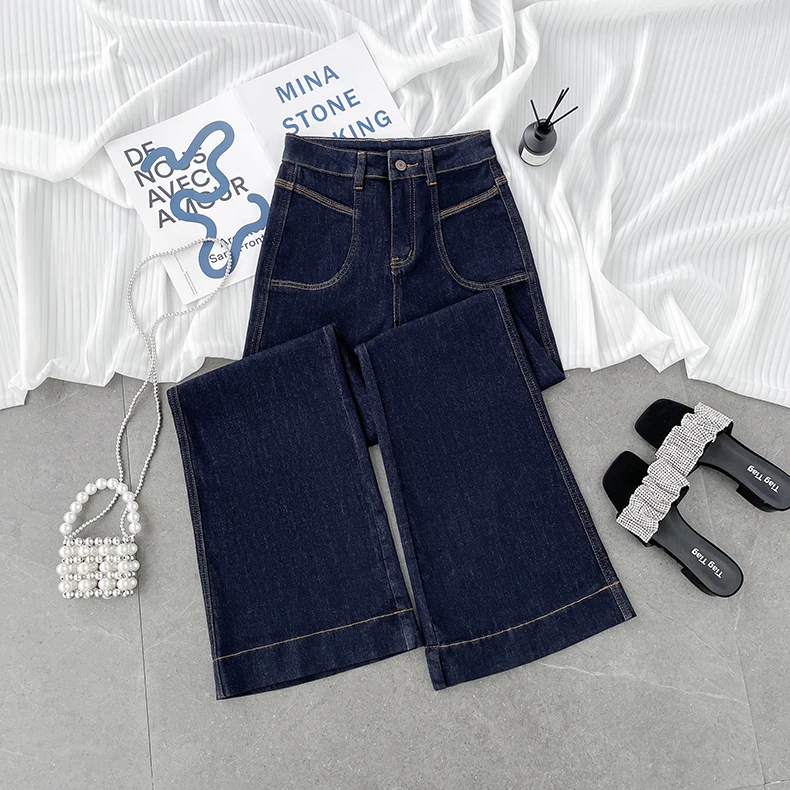 微喇牛仔裤女款爆款2025秋冬新款丹宁蓝高腰显瘦窄版小个子阔腿裤