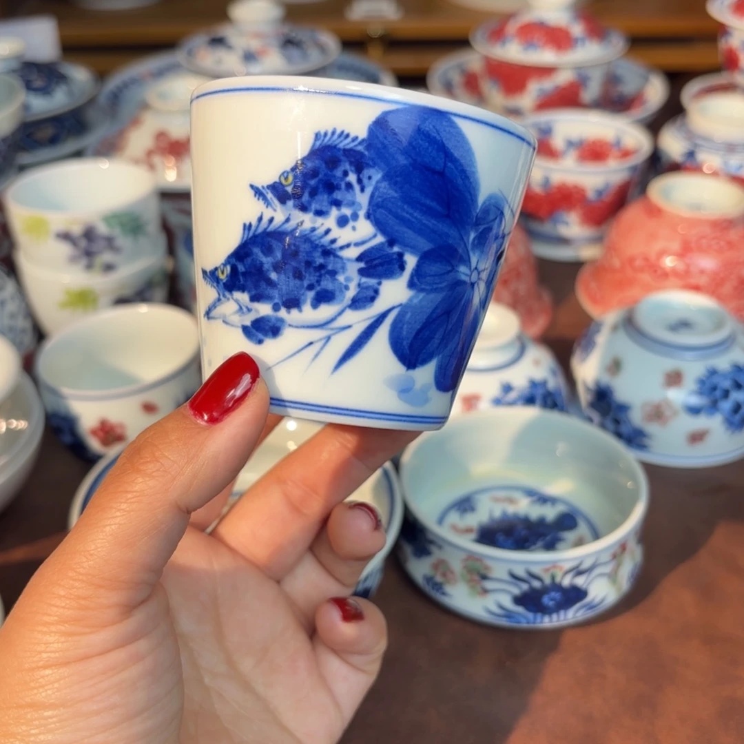 青花手绘和为贵可乐杯