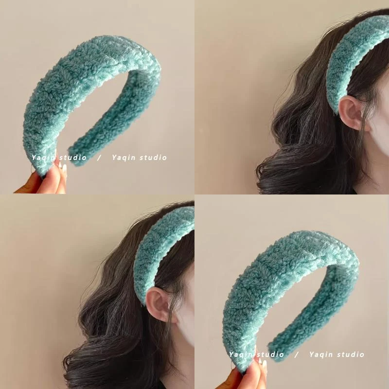 蓝色羊羔毛发箍温暖秋冬头箍女2025年网红新款宽边高颅顶发卡女秋