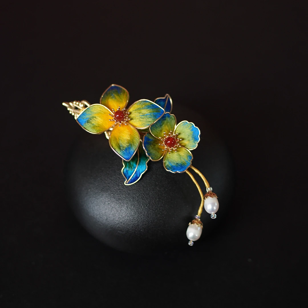 非遗绒花丨 千里江山 纯手工国风新中式掐丝绒花桑蚕丝线发边夹