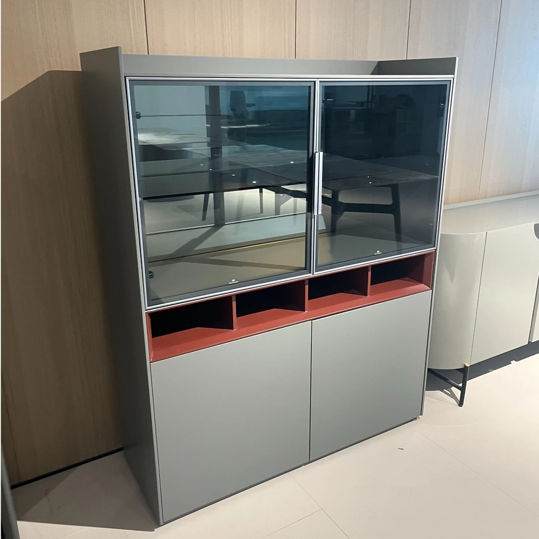 意式极简酒柜客厅边柜收纳置物柜高级感烤漆玻璃柜子橱窗展示柜