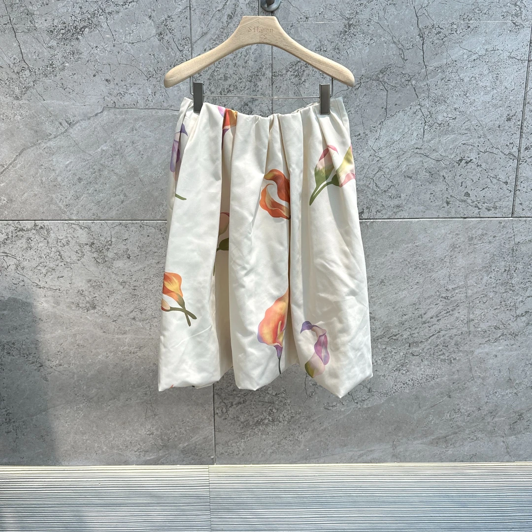 【UHOO WU】设计师品牌25年春新品无腰头印花半裙SKO4192