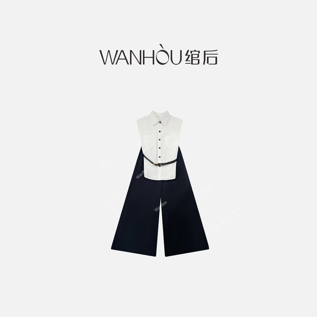 【C2345】#WH-设计师时尚重工素影雅韵衬衫无袖套装夏季XYZ