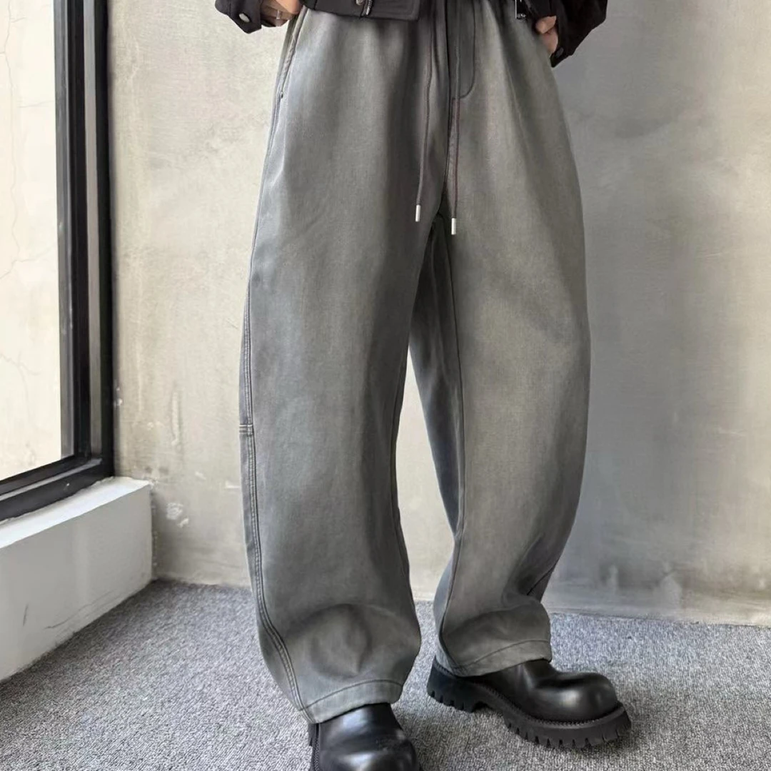 【程橙甄选】男裤天花板｜莱赛尔+棉｜男士美式复古宽松阔腿弯刀裤