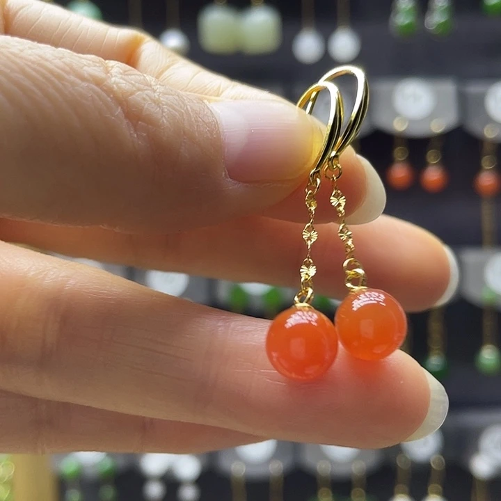 南红玛瑙银S925镶嵌耳饰