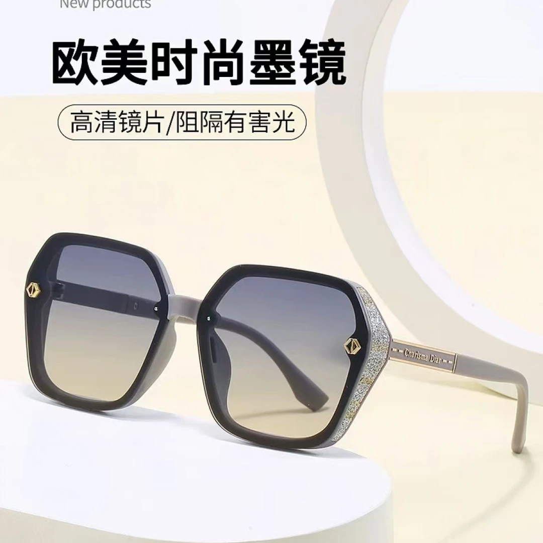 星空系列白框带钻墨镜女韩版显脸小大框防晒防紫外线百搭太阳镜in