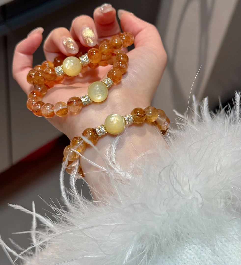 D98《日照枝头》黄胶花金锂云母手串