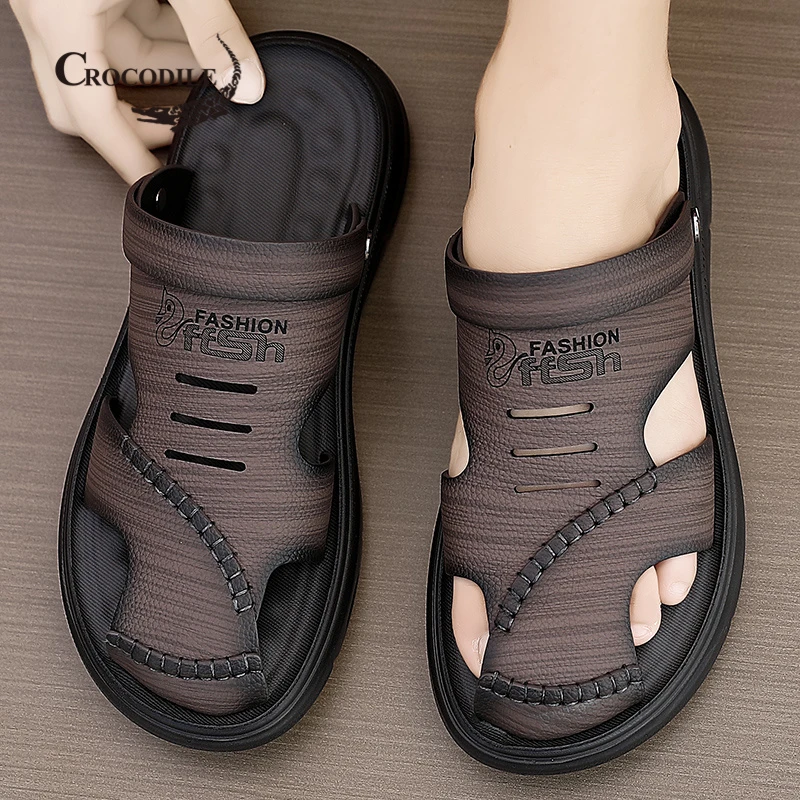 鳄鱼恤男士凉鞋夏季2025新款外出开车运动包头凉拖爸爸外穿休闲沙