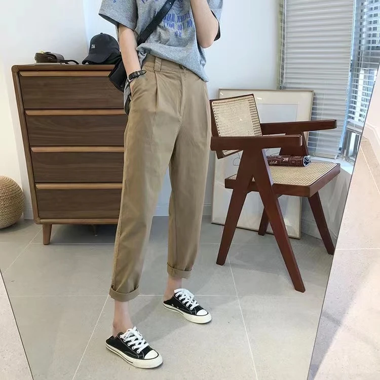 夏季薄款弹力工装裤女2025新款宽松韩版休闲哈伦裤显瘦百搭小脚裤