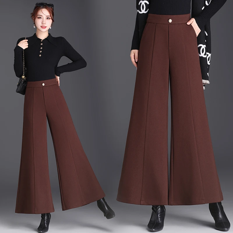 9992阔腿裤高腰秋冬休闲裤大码裤垂感安哥拉红时尚显瘦休闲女裤清