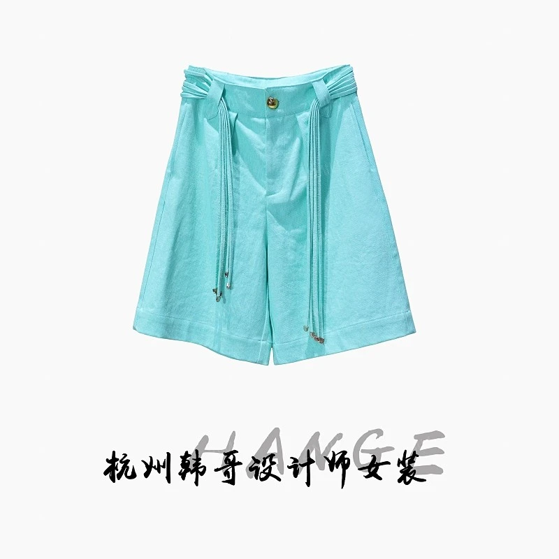【韩哥女装】夏季轻薄蒂芙尼蓝高腰A字版时尚牛仔短裤9021