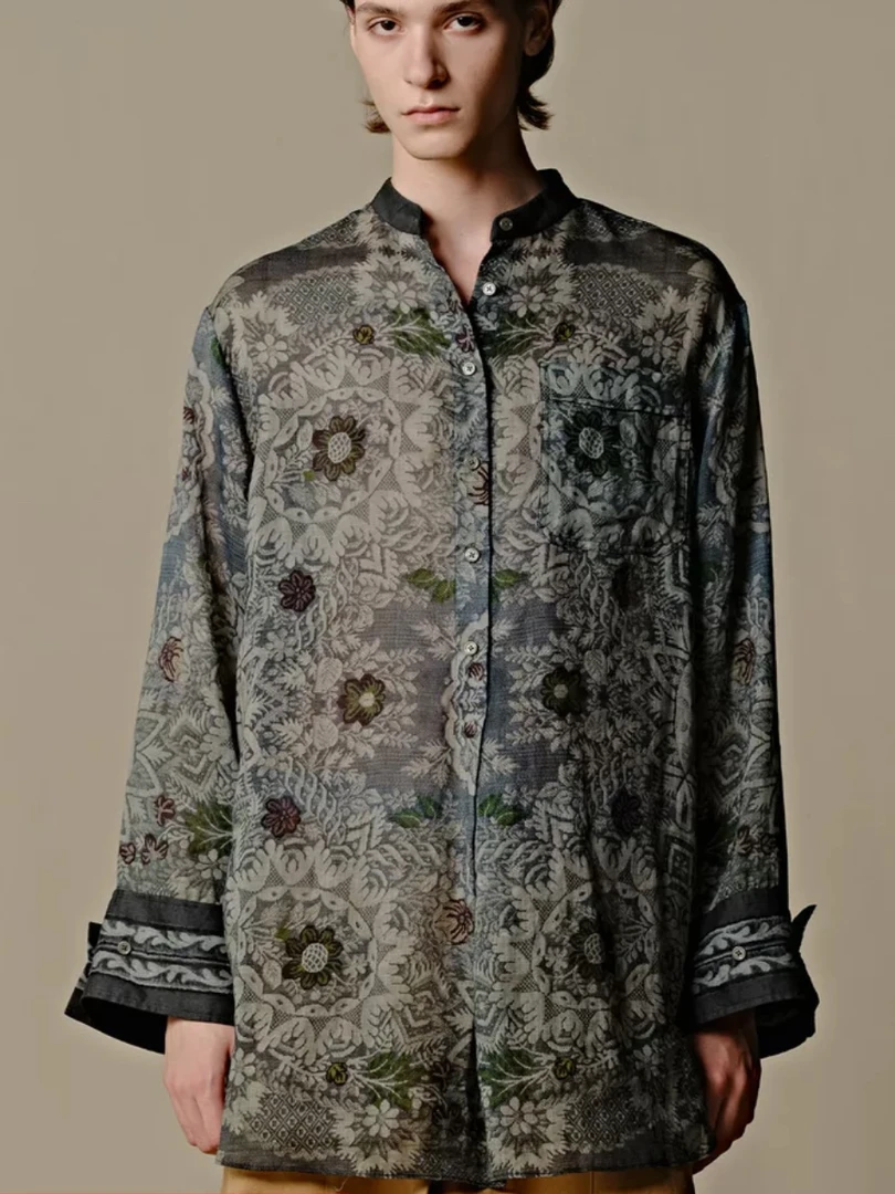 INTO THE EAST苎麻复古印花宽松袖上衣