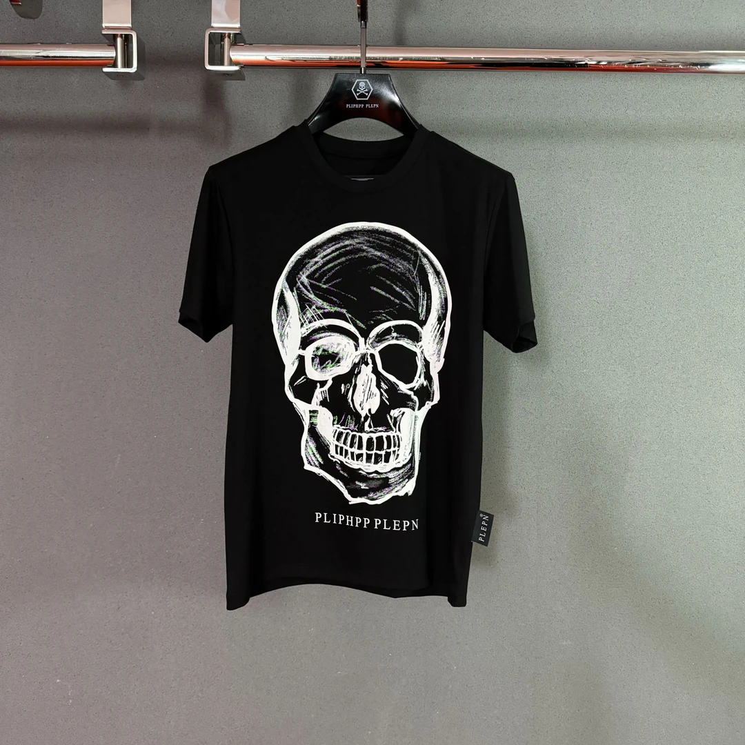 PLIPHPP PLEPN正品PP奢潮 黑白骷髅 高档男士修身弹力短袖T恤1701