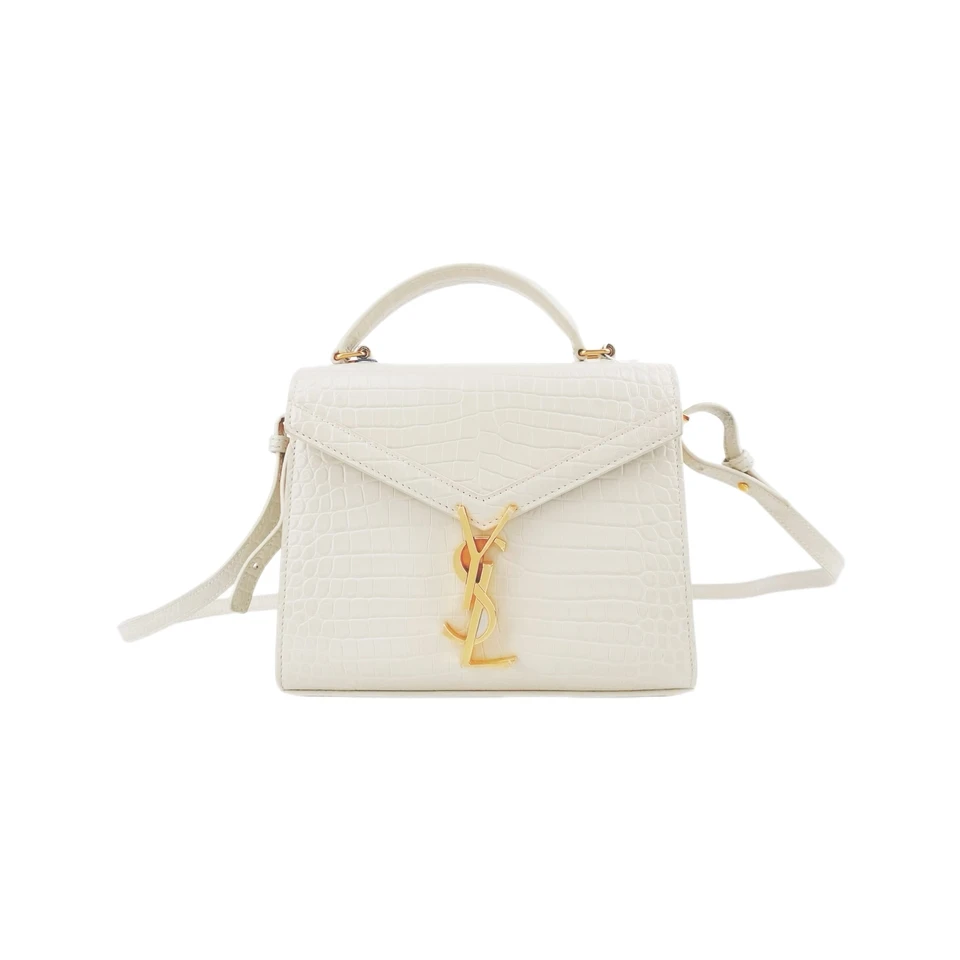 99新 YSL/圣罗兰 鳄鱼压纹白金手提包单肩包